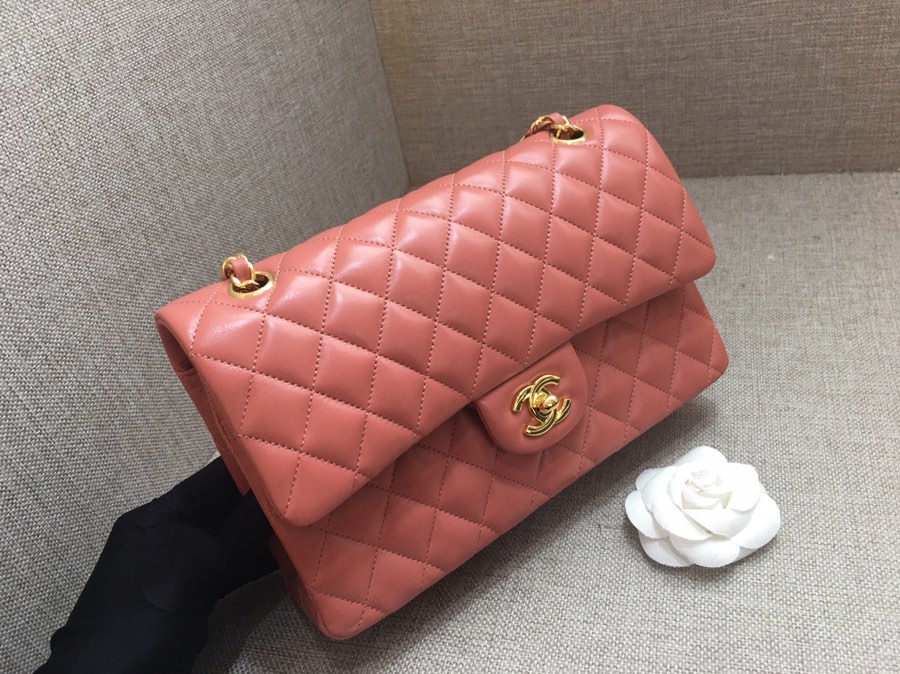 Medium Classic Flap Lambskin Bag AO1112 Cream Pink/Gold